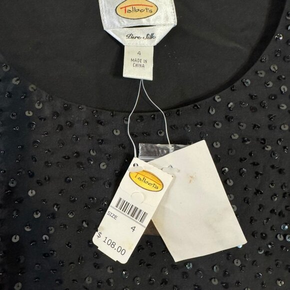 NWT Talbots Black Round Neck Pure Silk Sequins Bead Lined Tank Size 4 - Picture 3 of 8